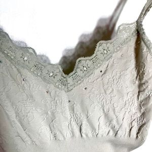 Express delicate grey cami tank w lace and jewels